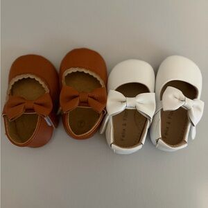 Charming Bow Kids Dress Shoes - Brown and White